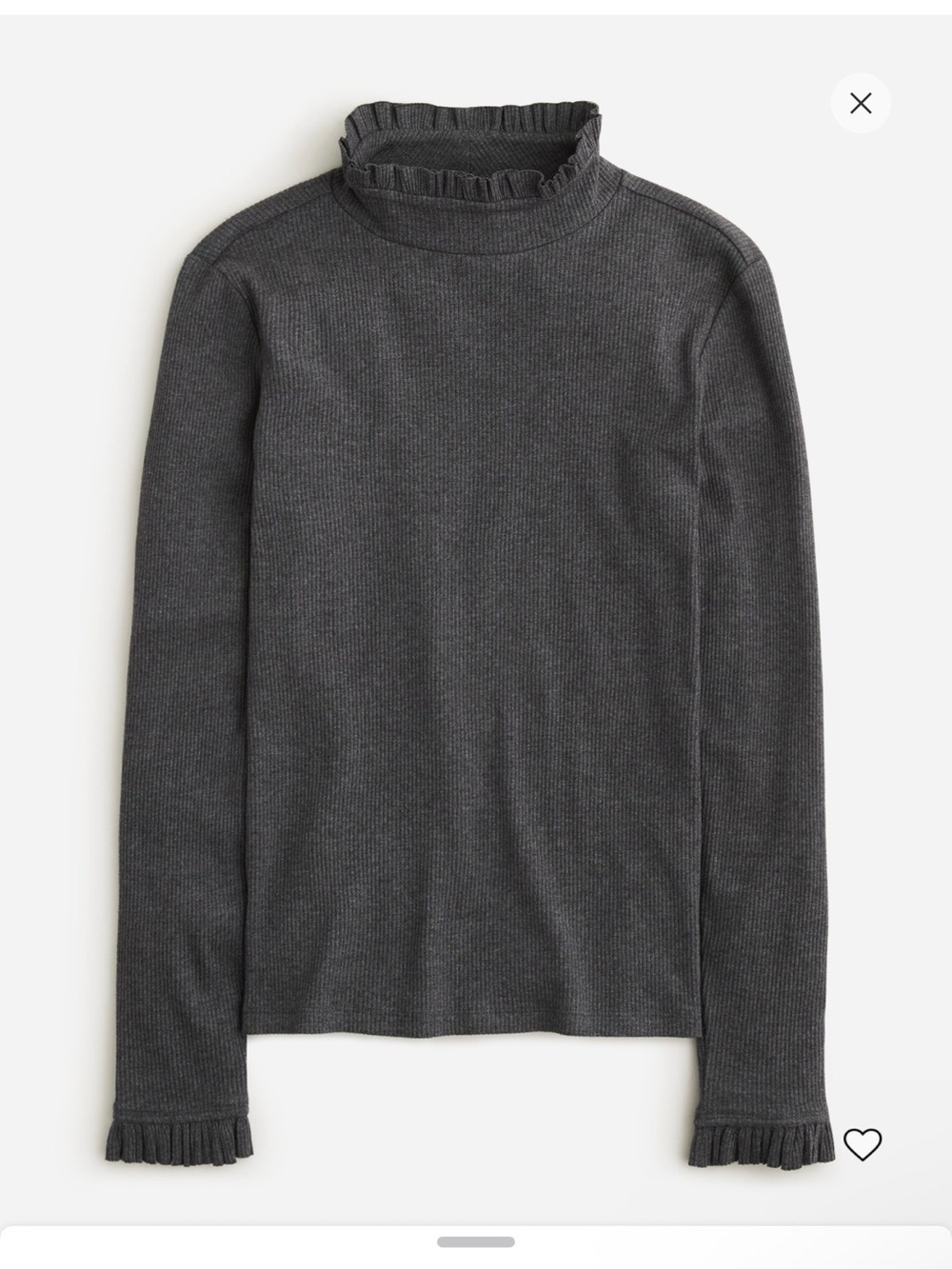 J. Crew Charcoal Rib Ruffle Mock Neck Slim fit Shirt Size Large